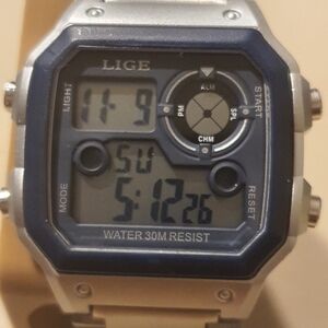 10/$20 Lige Dream Silver/Blue Digital Alarm Chrono Men's Watch